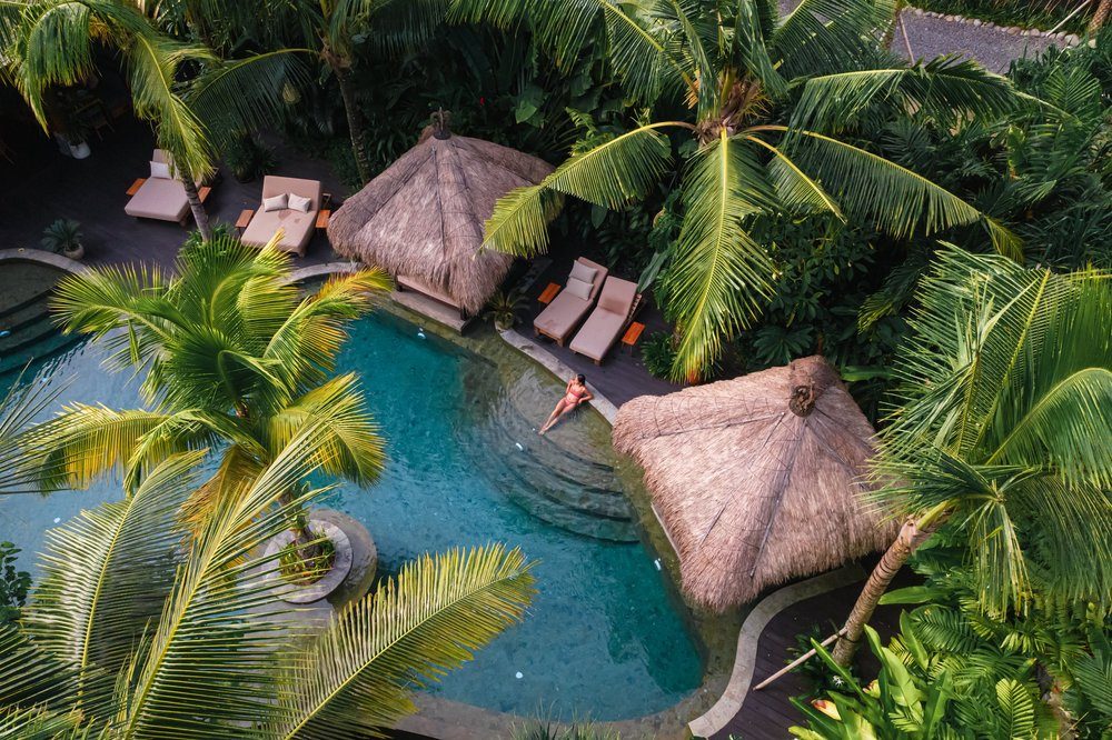 The pool and restaurant at the heart of Desa Hay