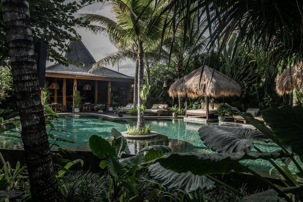 Sun loungers along the main pool