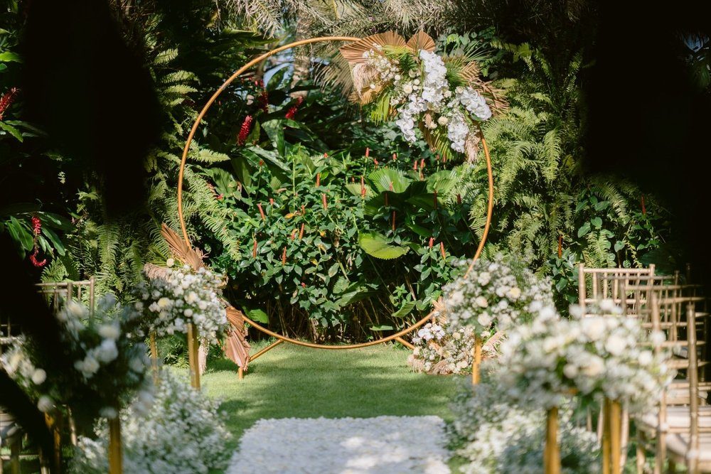 Wedding ceremony set up beside the pool at Desa Hay