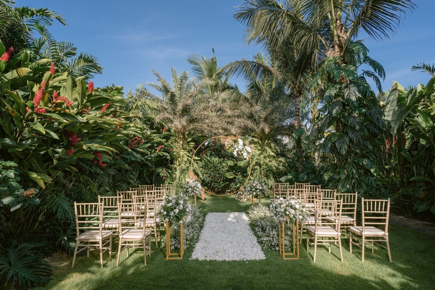 Wedding celebration in the tropical gardens at Desa Hay