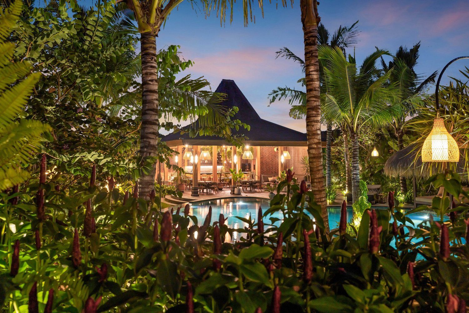 Ijo restaurant and bar overlooking the pool and gardens at Desa Hay